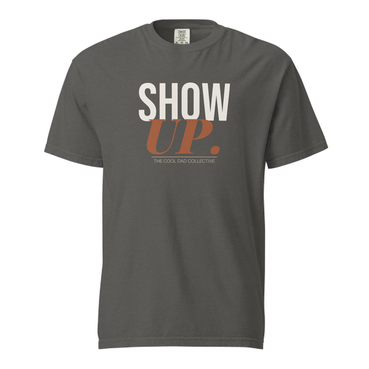 Pepper t-shirt with 'SHOW UP' text on a white background