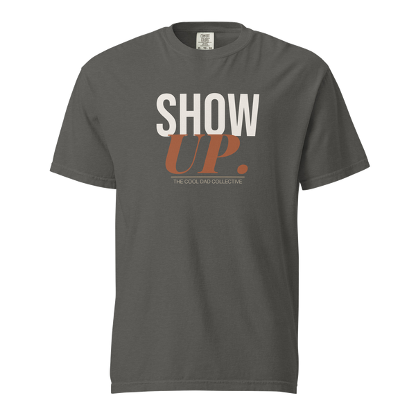Pepper t-shirt with 'SHOW UP' text on a white background
